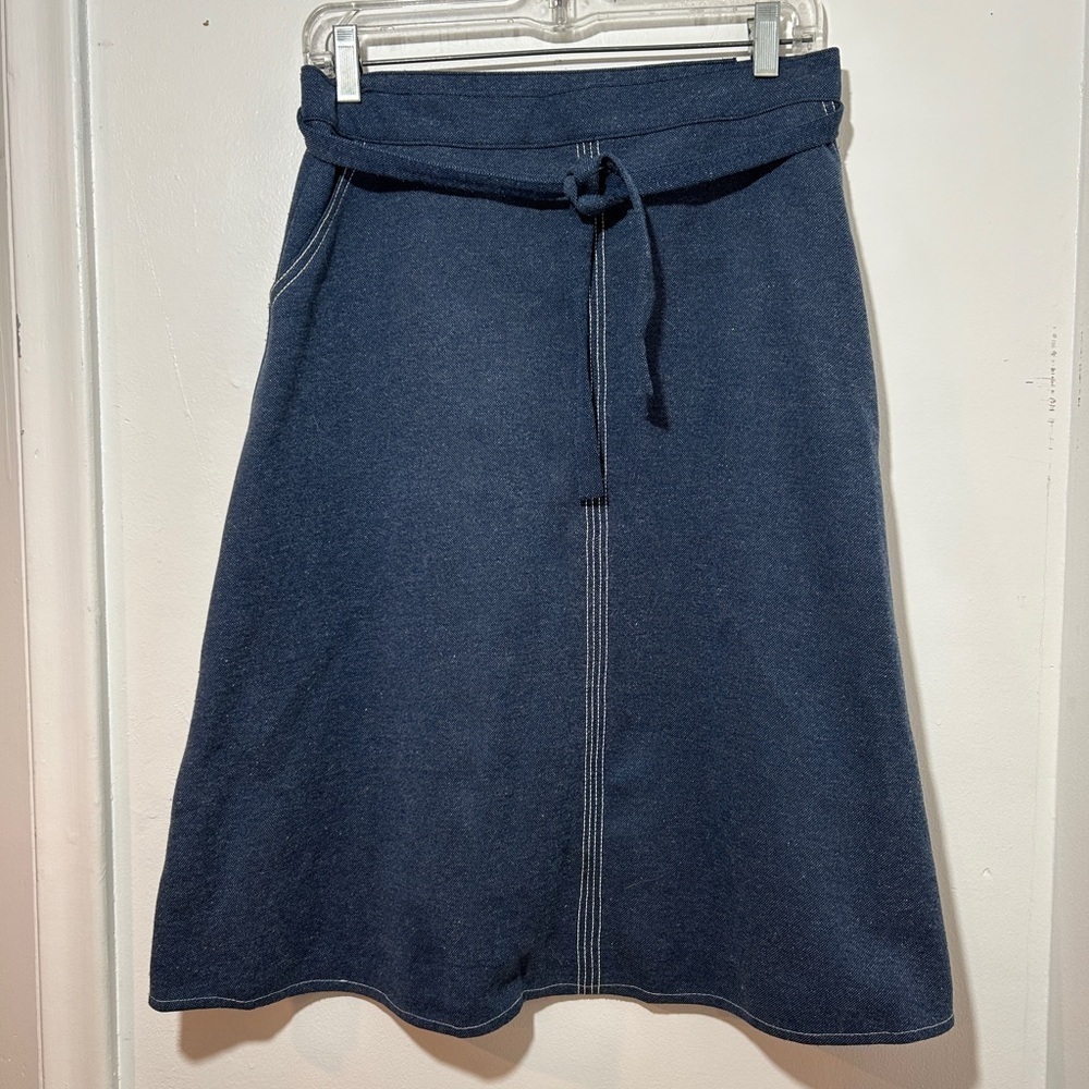 Vintage Sears Blue Midi wrap A-Line Skirt size junior 16 ( today’s 4-6)